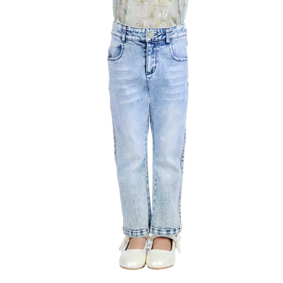 Light Jeans Blue Bell-Bottom Classic Pants For Girls Image