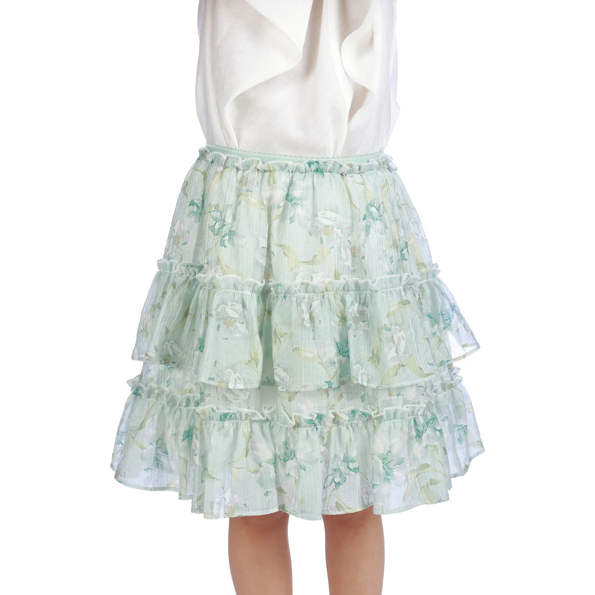 Water Green Puffy Classic Skirt For Girls Image