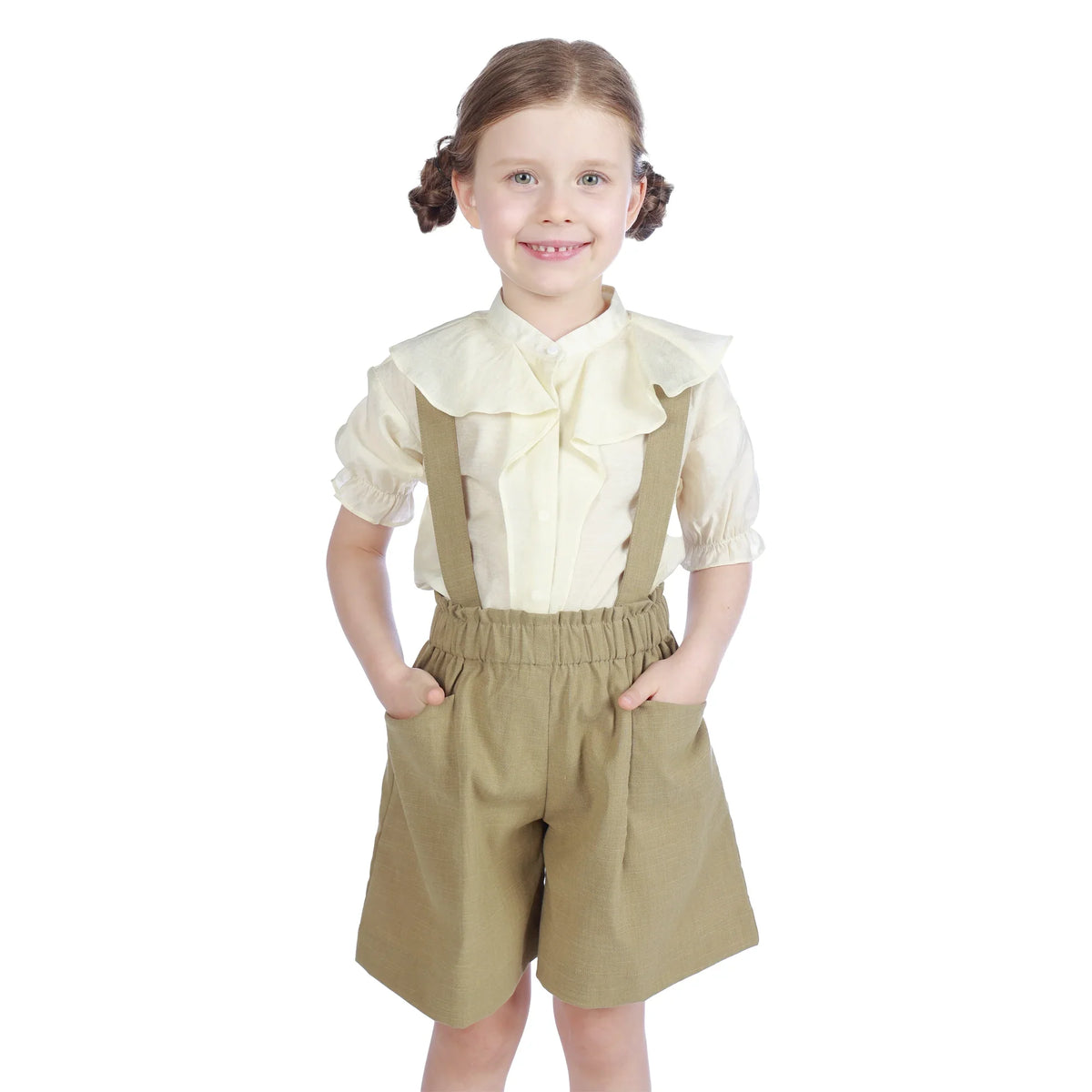 Mustard Green Baggy Classic Shorts For Girls Image