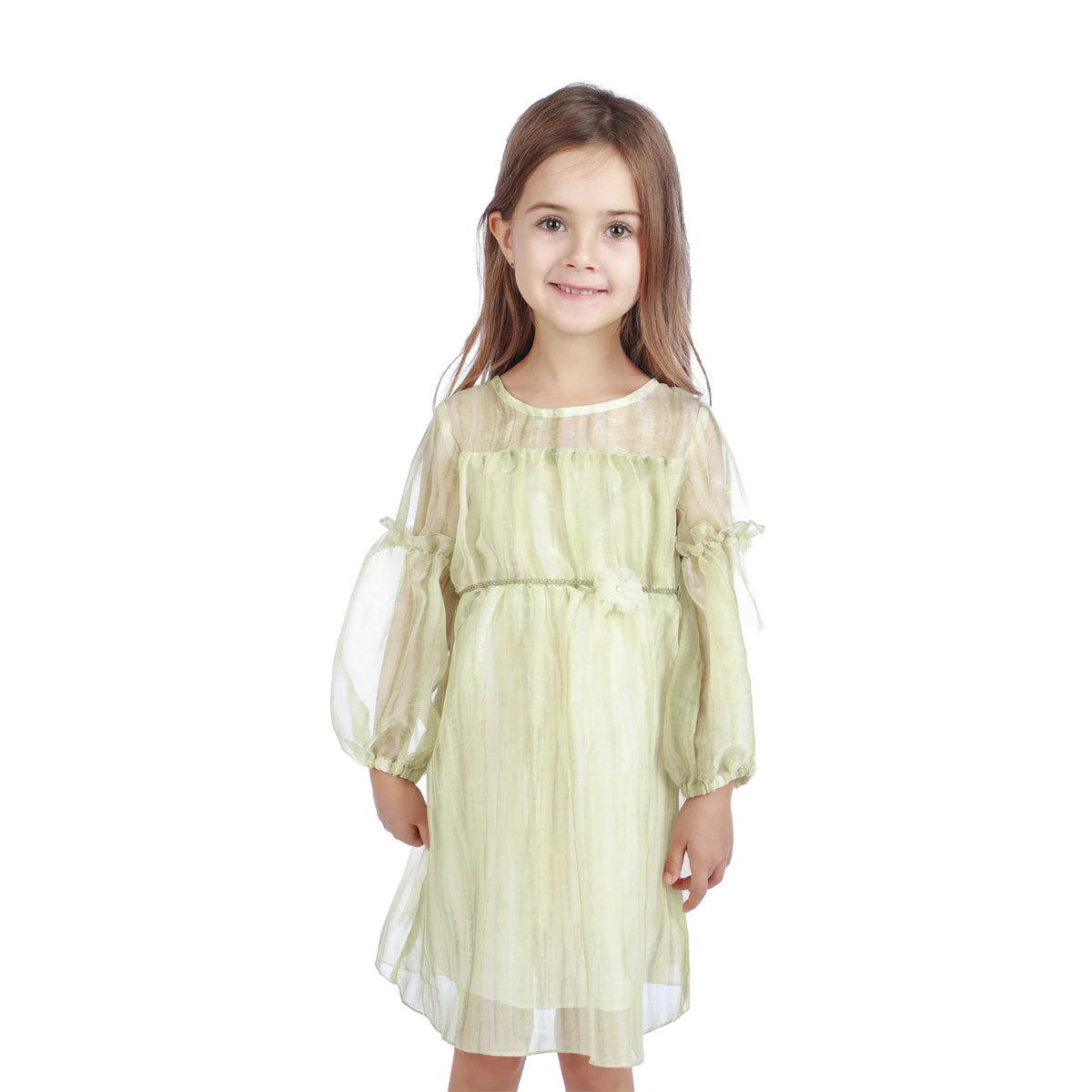 Mustard Green Tie-Dye Classic Dress For Girls Image