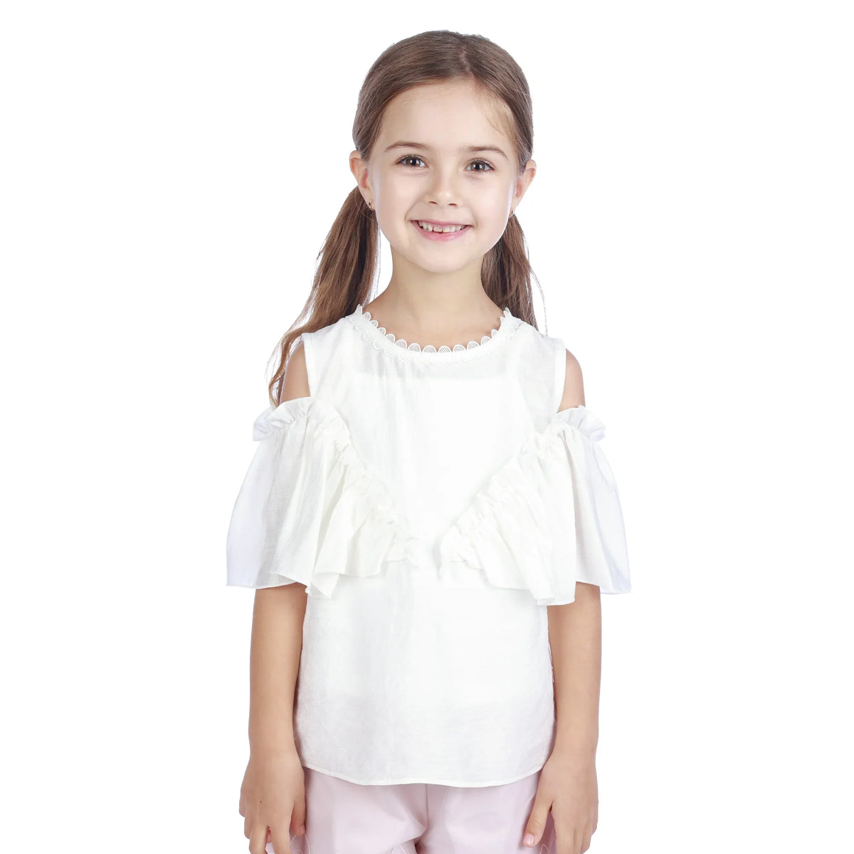 Off White Floral Classic Blouse For Girls Image