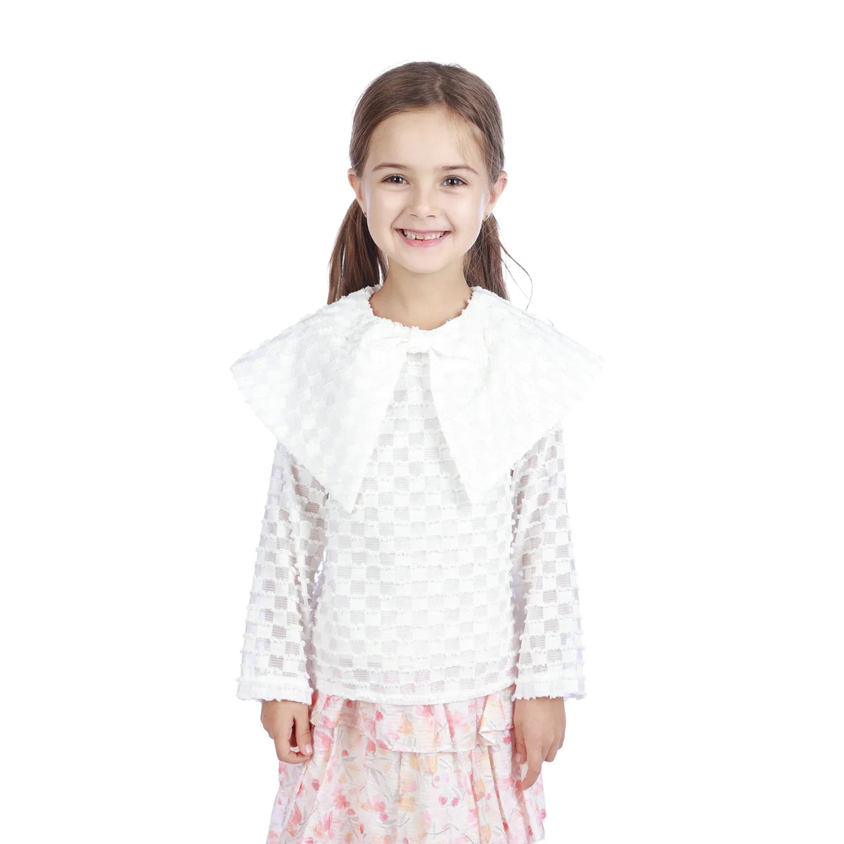 Off White Jacquard Classic Blouse For Girls Image