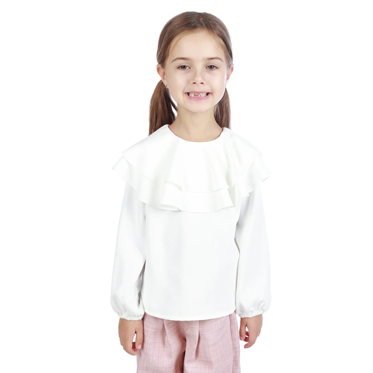 Off White Plain Classic Blouse For Girls Image