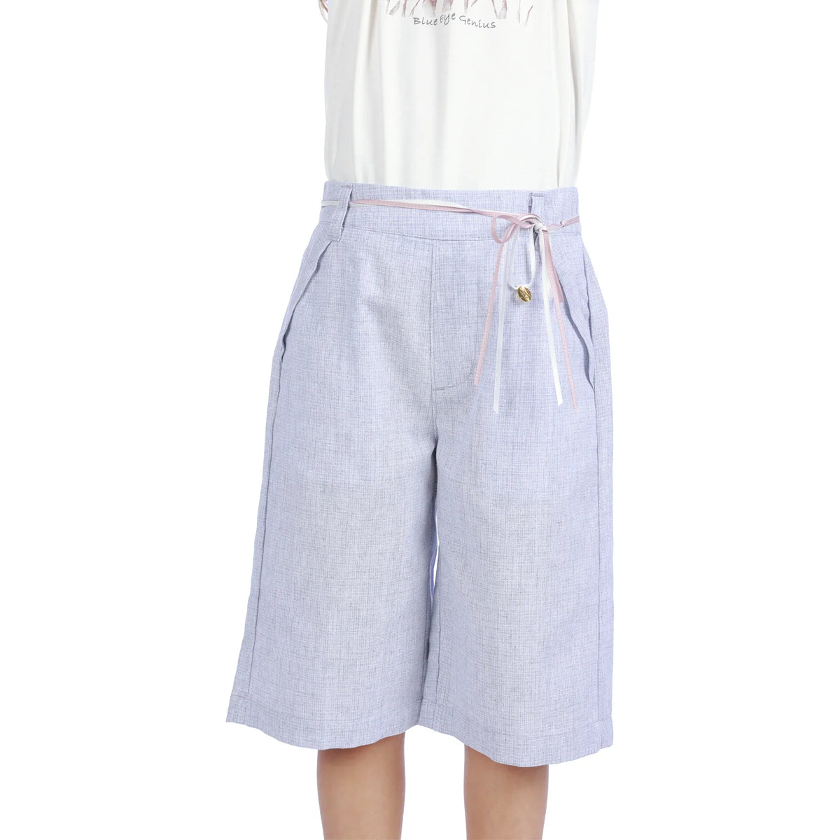 Silver Gray Wide-Leg Classic Shorts For Girls Image