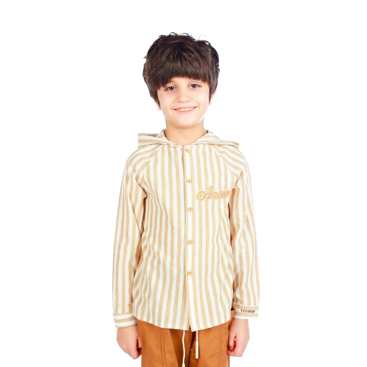 Khaki Striped Classic Shirt For Boys Image