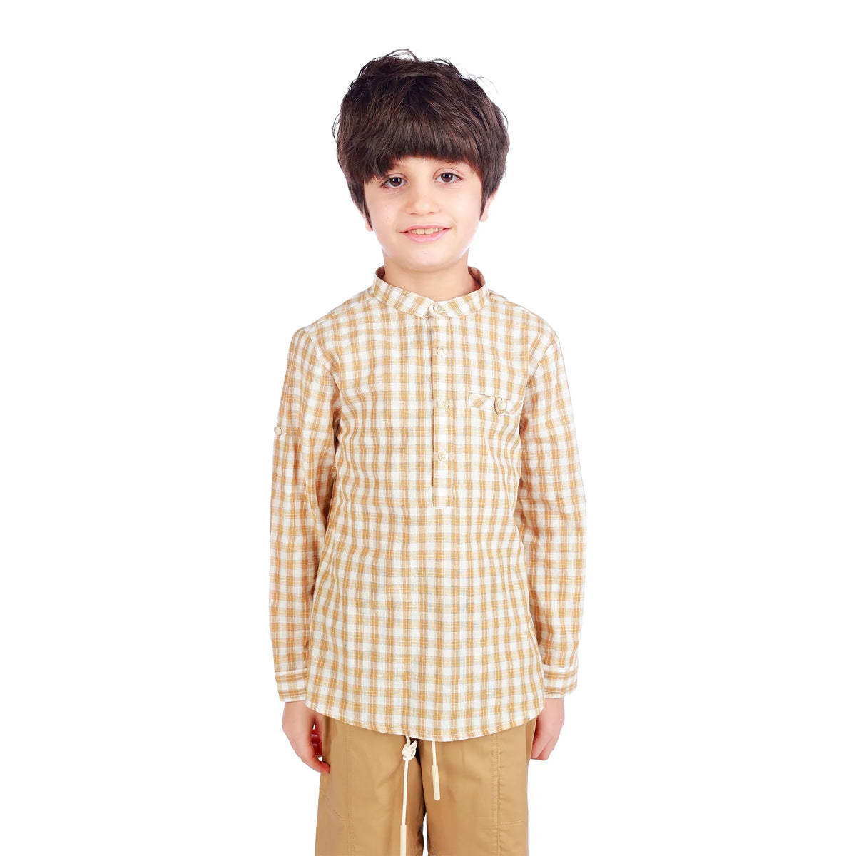 Khaki Checked Classic Blouse For Boys Image