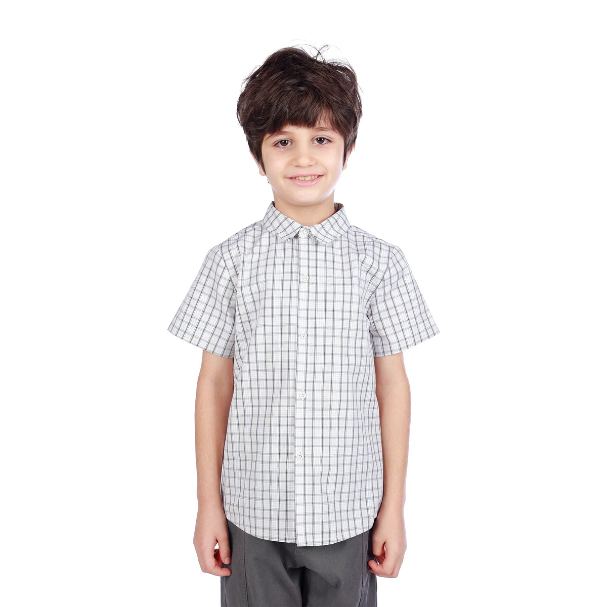 Gray Checked Classic Shirt For Boys Image