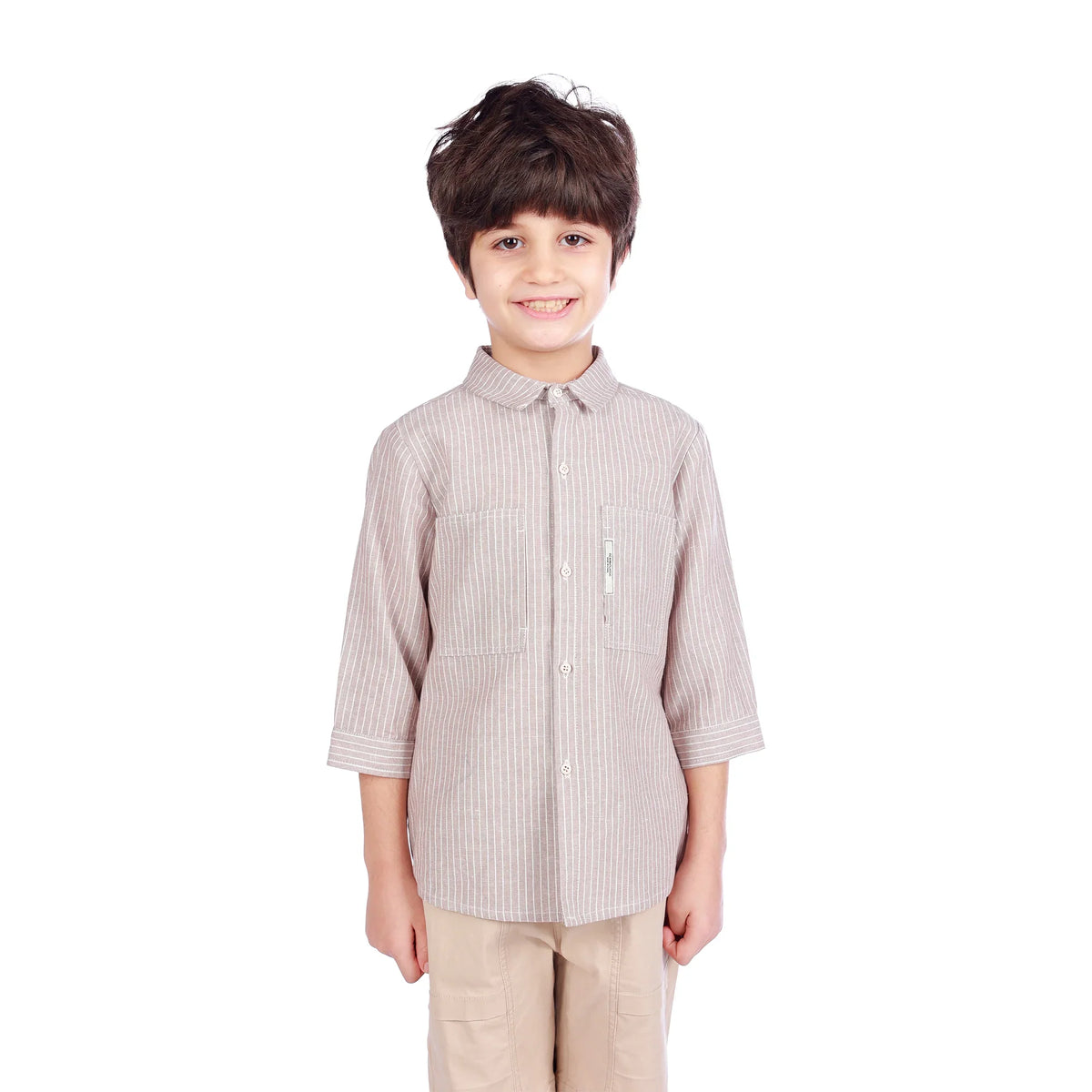 Beige Striped Classic Shirt For Boys Image