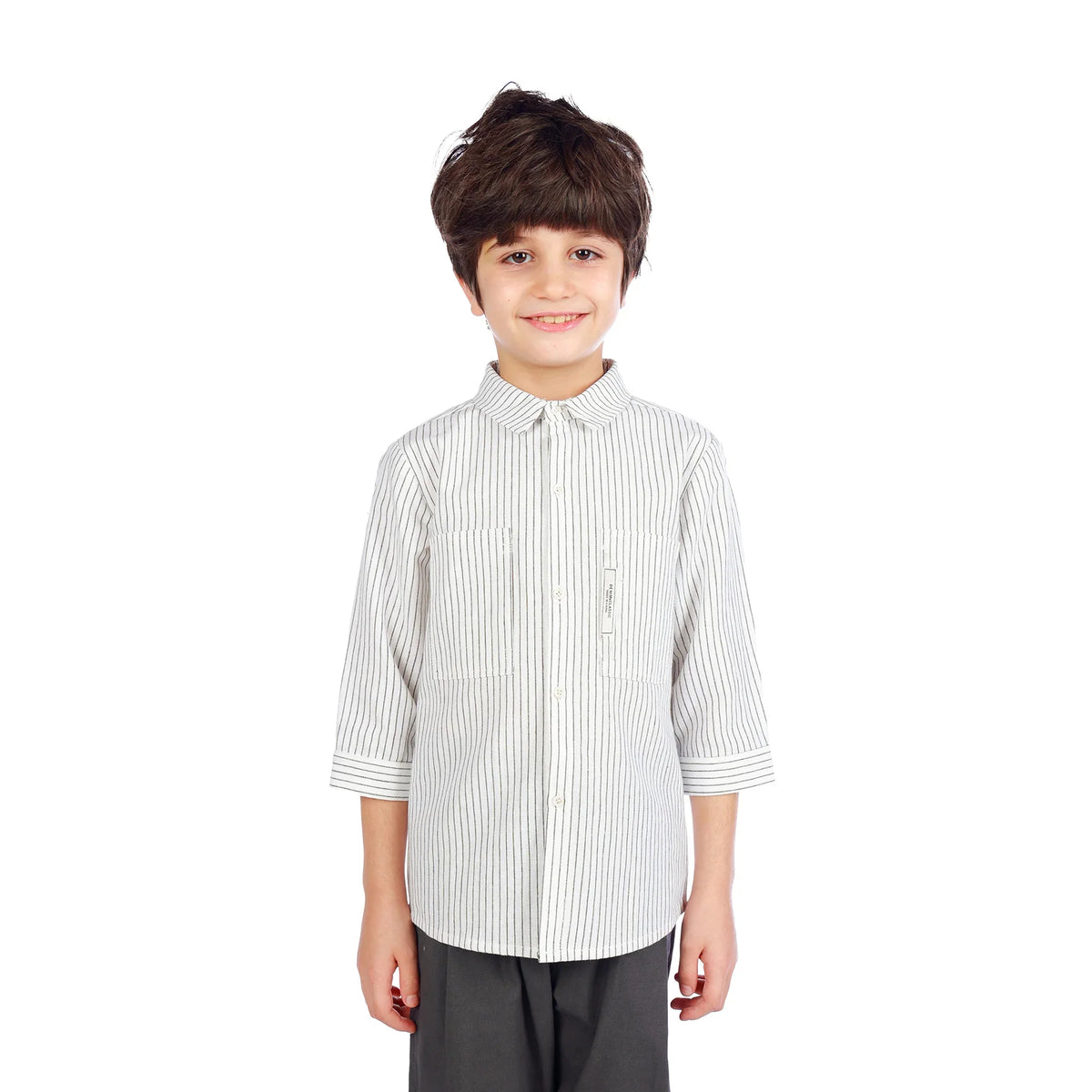 White Striped Classic Shirt For Boys Image