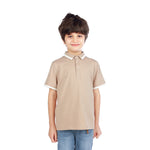 Dark Khaki Color-Blocked Classic Polo Shirt For Boys Image