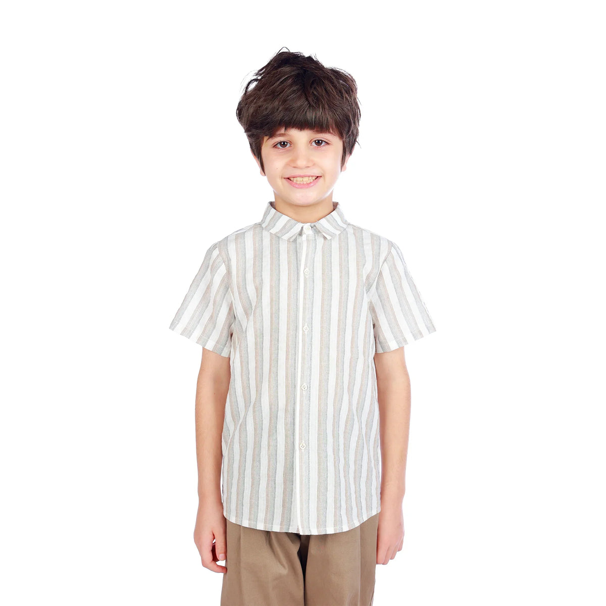 Khaki Striped Classic Shirt For Boys Image