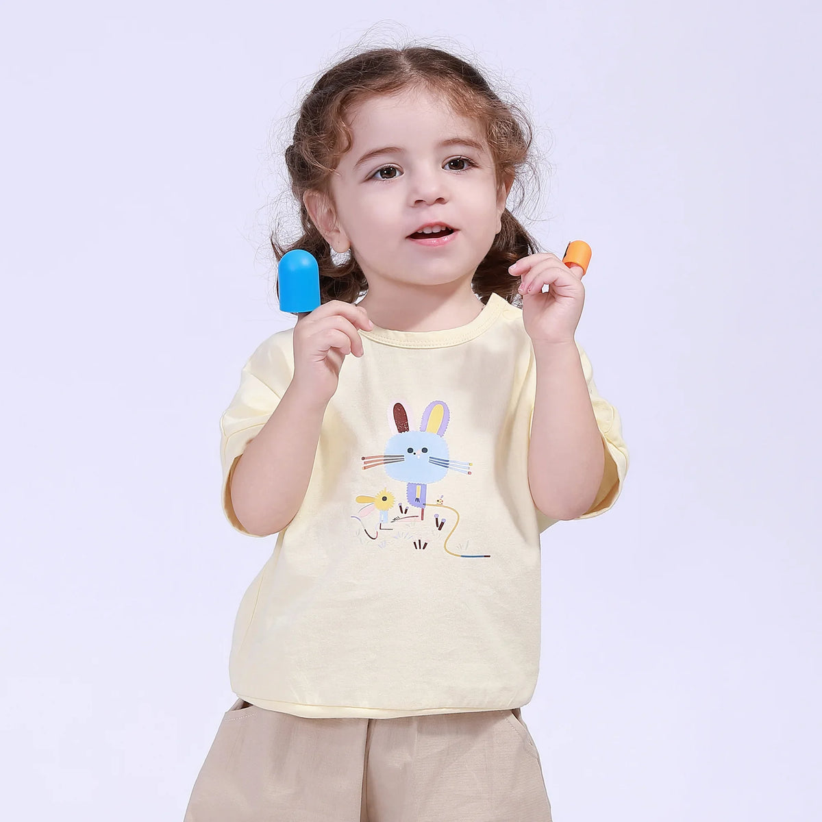 Light Yellow Printed Street Look T.Shirt For Baby Girl Image