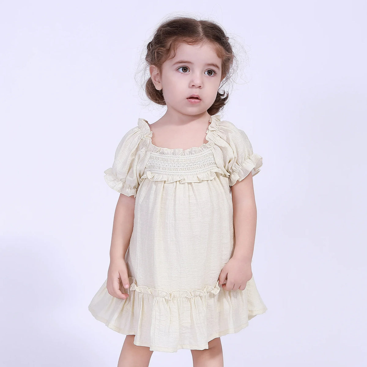 Light Yellow Quilting Street Look Dress For Baby Girl Image