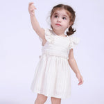 Beige Striped Street Look Dress For Baby Girl Image