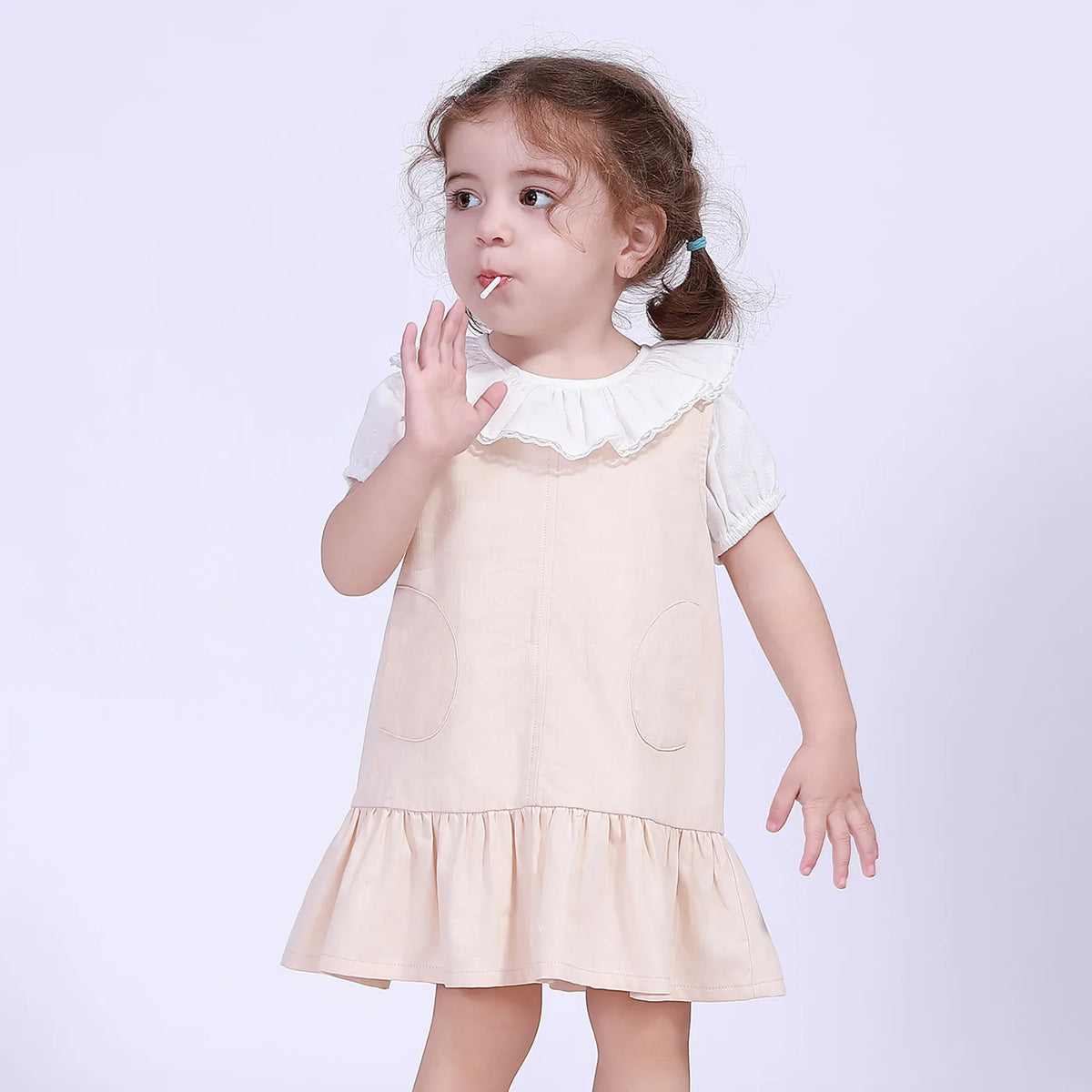 Off White Jacquard Street Look Blouse For Baby Girl Image
