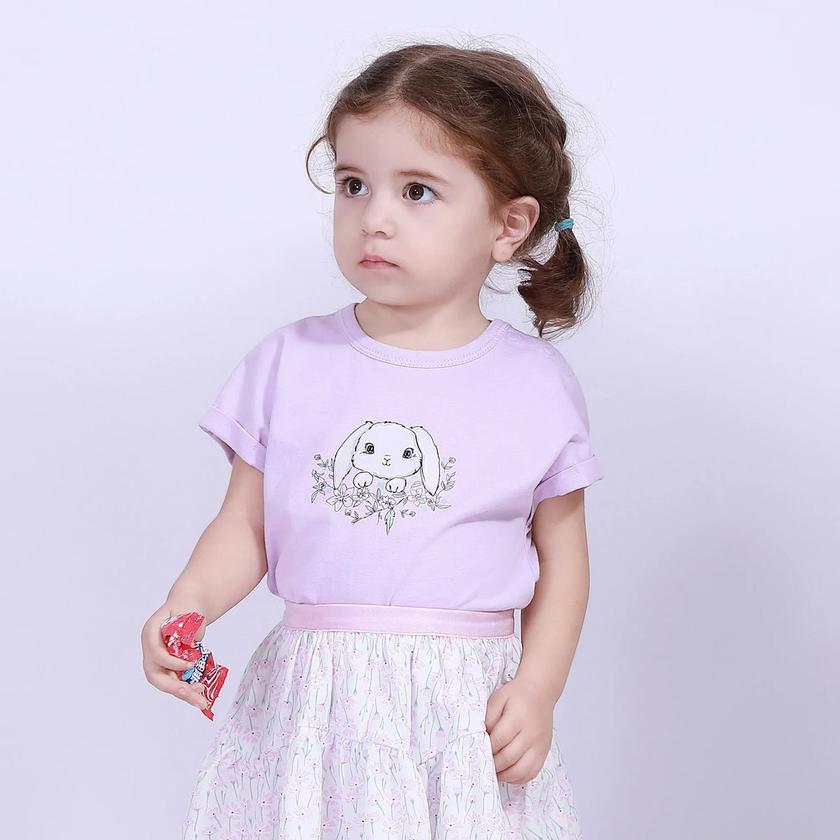 Purple Printed Street Look T.Shirt For Baby Girl Image