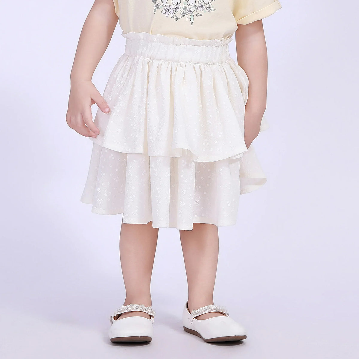 Off White Puffy Street Look Skirt For Baby Girl Image