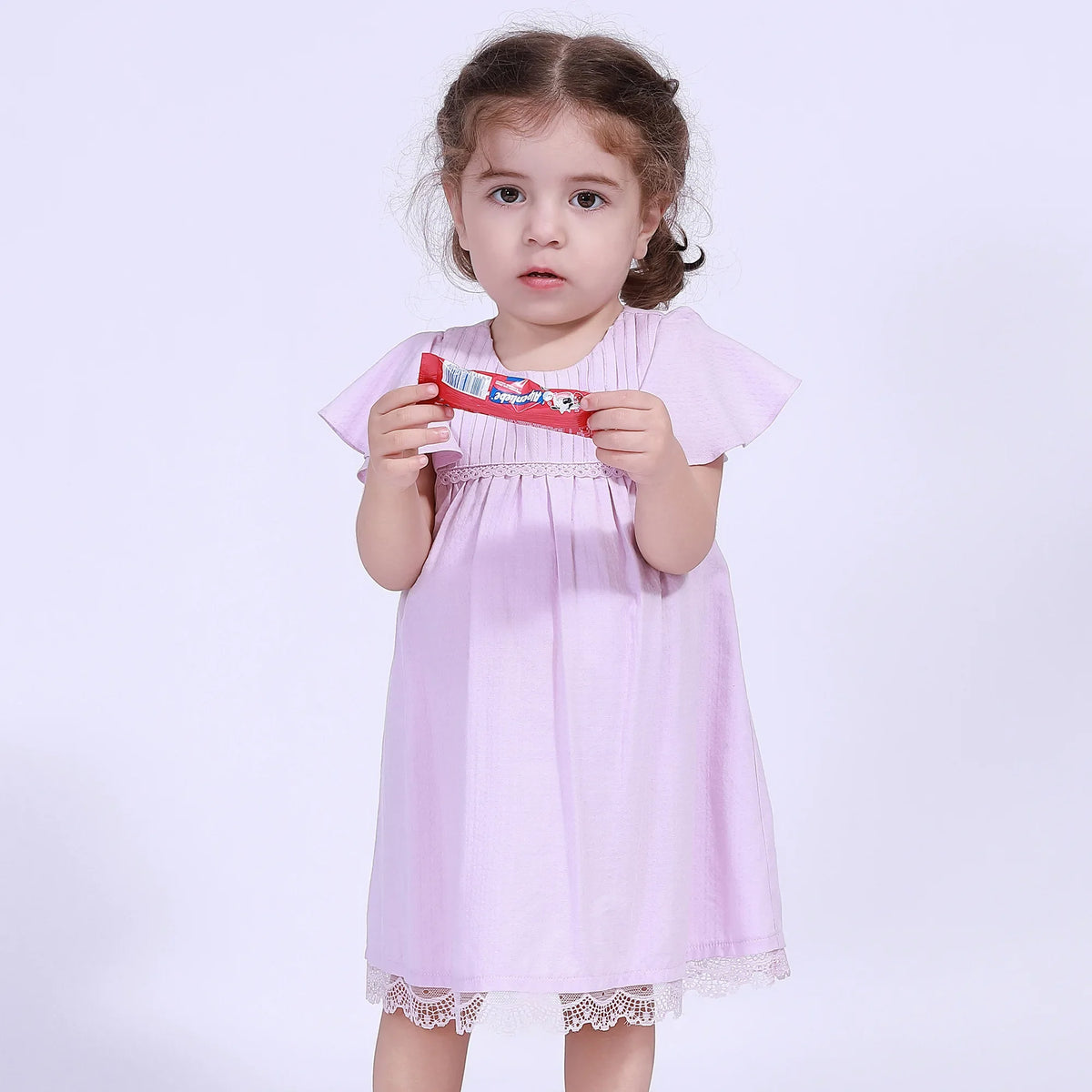 Purple Jacquard Street Look Dress For Baby Girl Image
