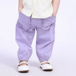 Gray Purple Ankle-Tied Street Look Pants For Baby Girl Image