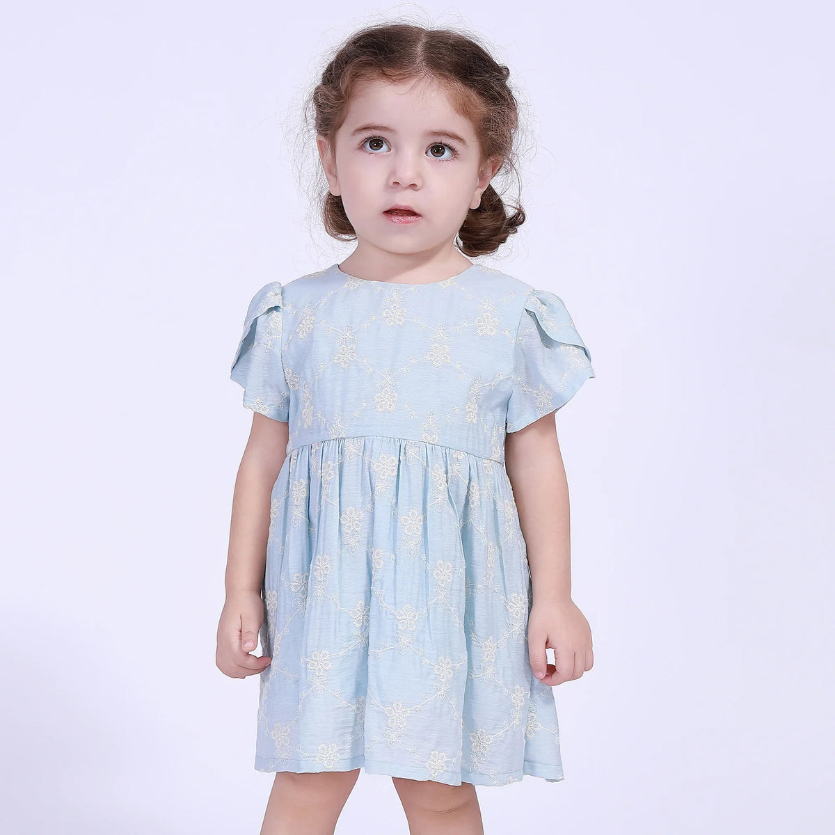Light Blue Floral Street Look Dress For Baby Girl Image