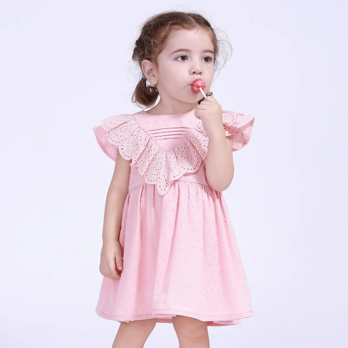 Pink Jacquard Street Look Dress For Baby Girl Image