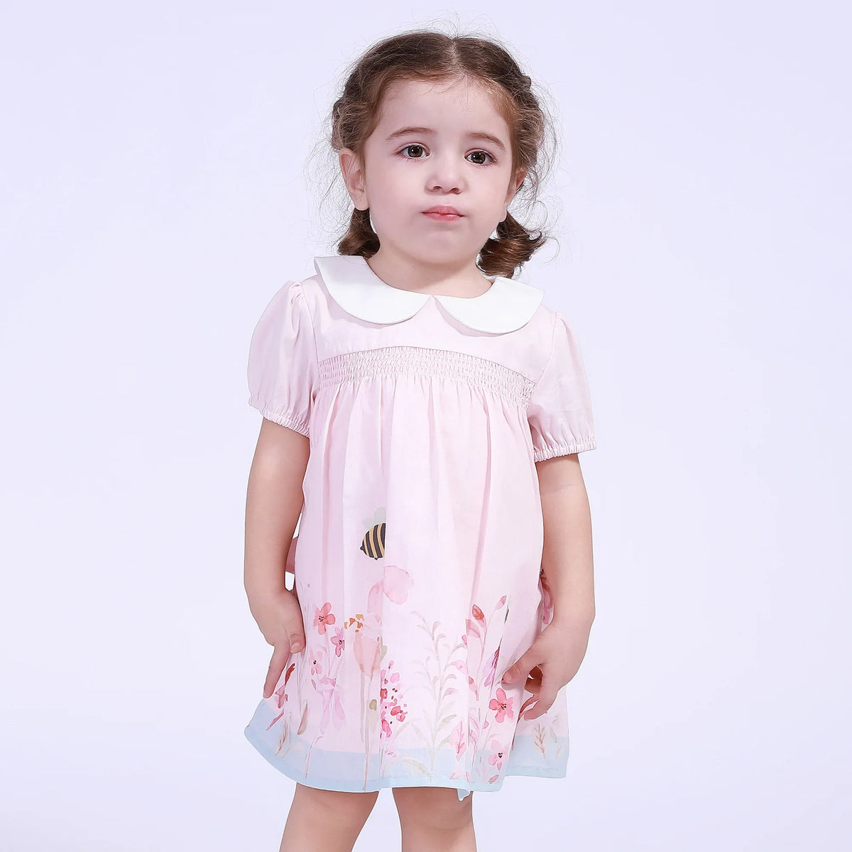 Light Pink Floral Street Look Dress For Baby Girl Image
