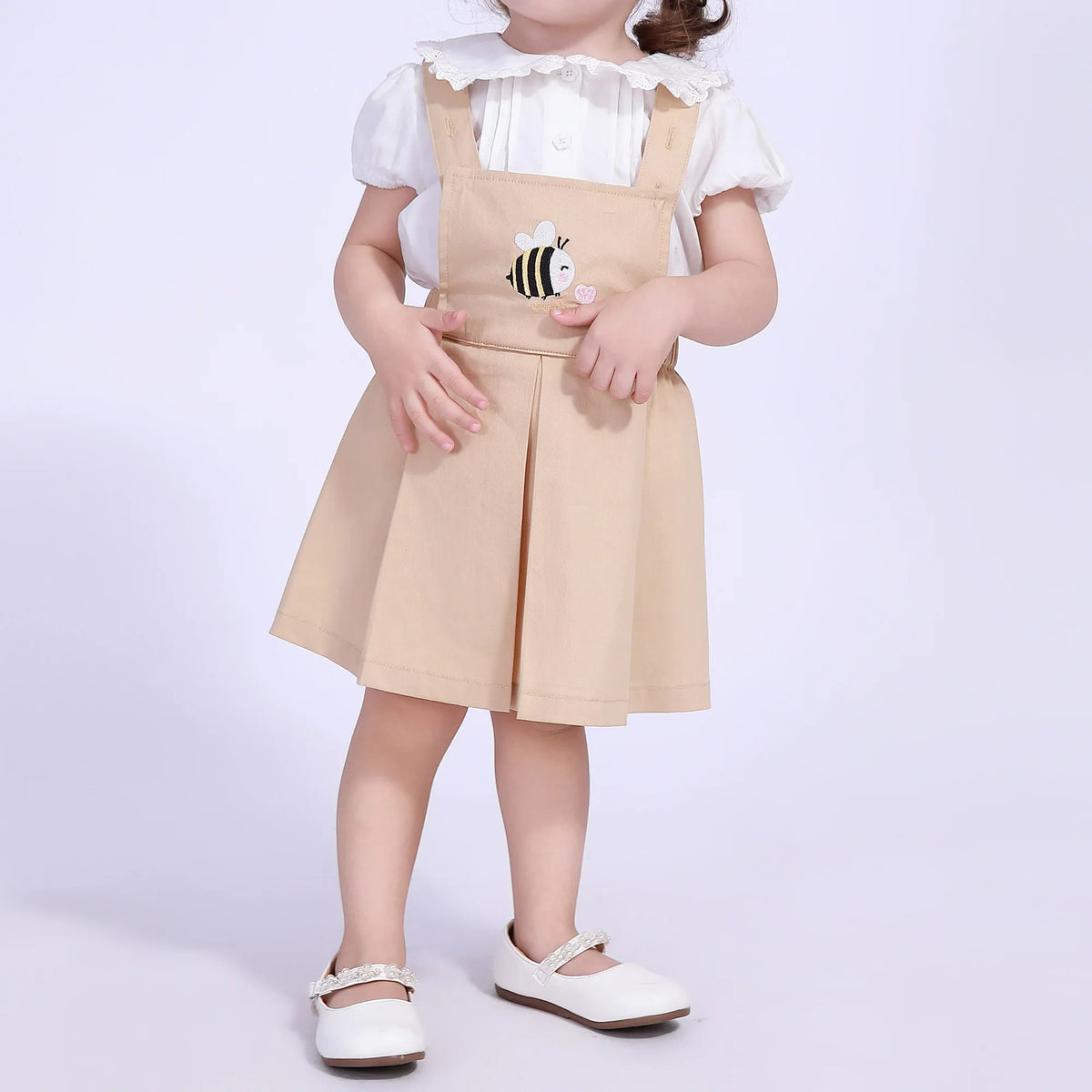 Khaki Embroidery Street Look Dress For Baby Girl Image