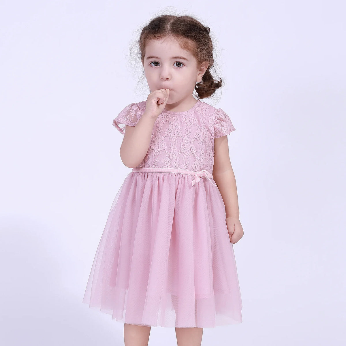 Gray Purple Floral Street Look Dress For Baby Girl Image