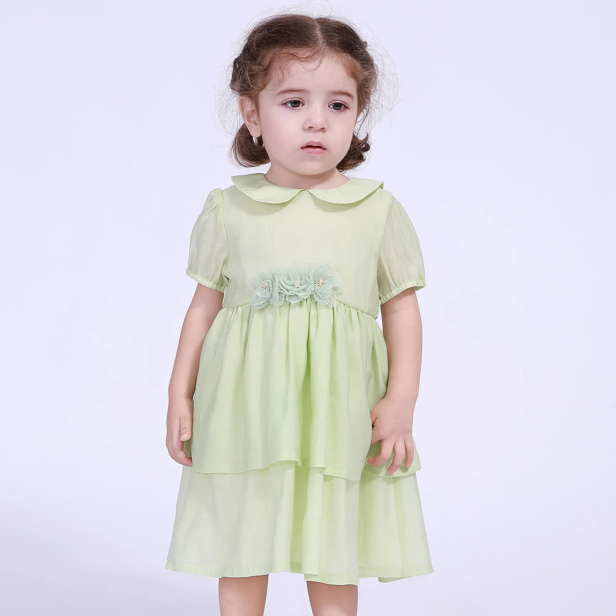 Light Green Floral Street Look Dress For Baby Girl Image
