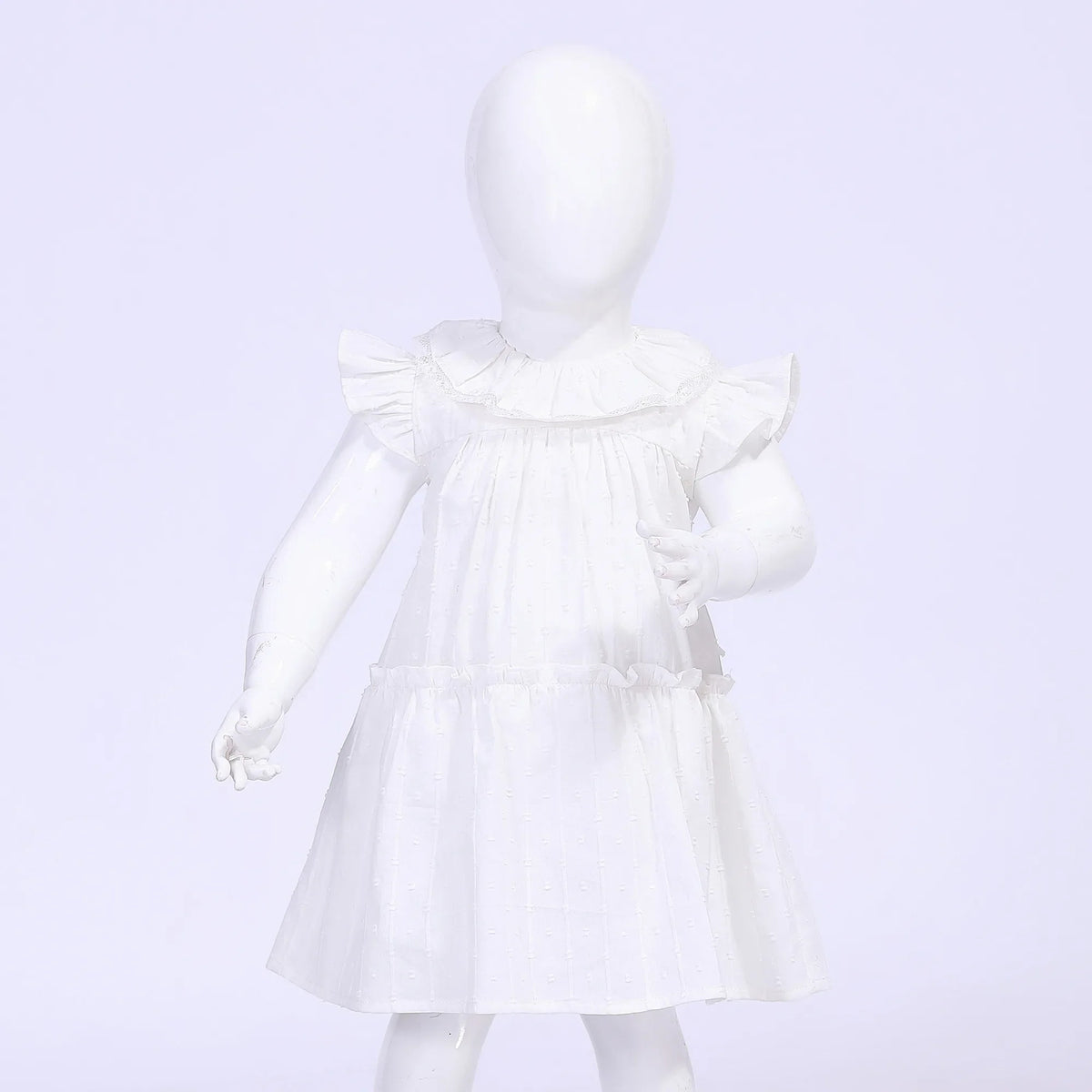 Off White Jacquard Street Look Dress For Baby Girl Image