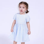 Light Blue Striped Street Look Dress For Baby Girl Image