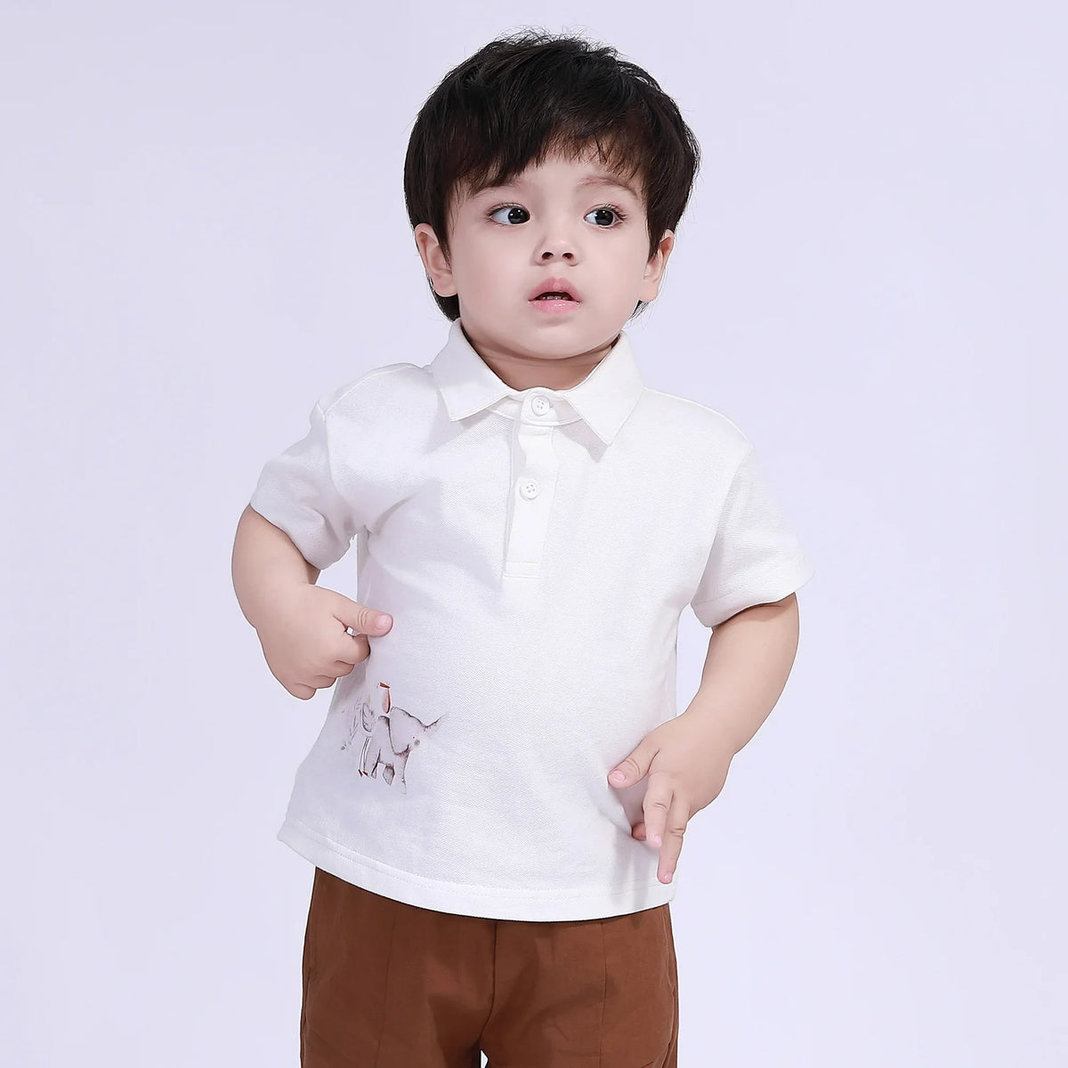 Off White Printed Street Look Polo Shirt For Baby Boy Image
