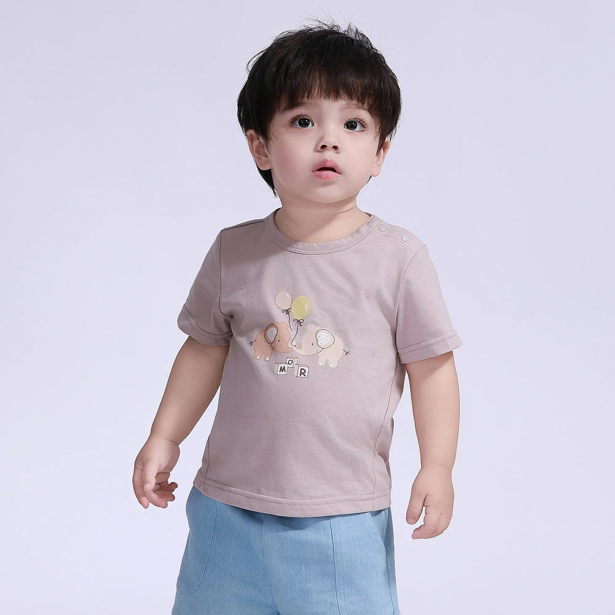 Light Khaki Printed Street Look T.Shirt For Baby Boy Image