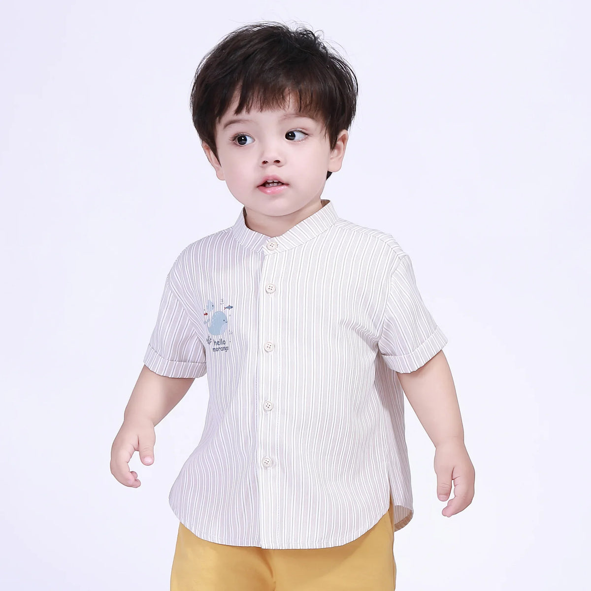 Light Beige Striped Street Look Shirt For Baby Boy Image