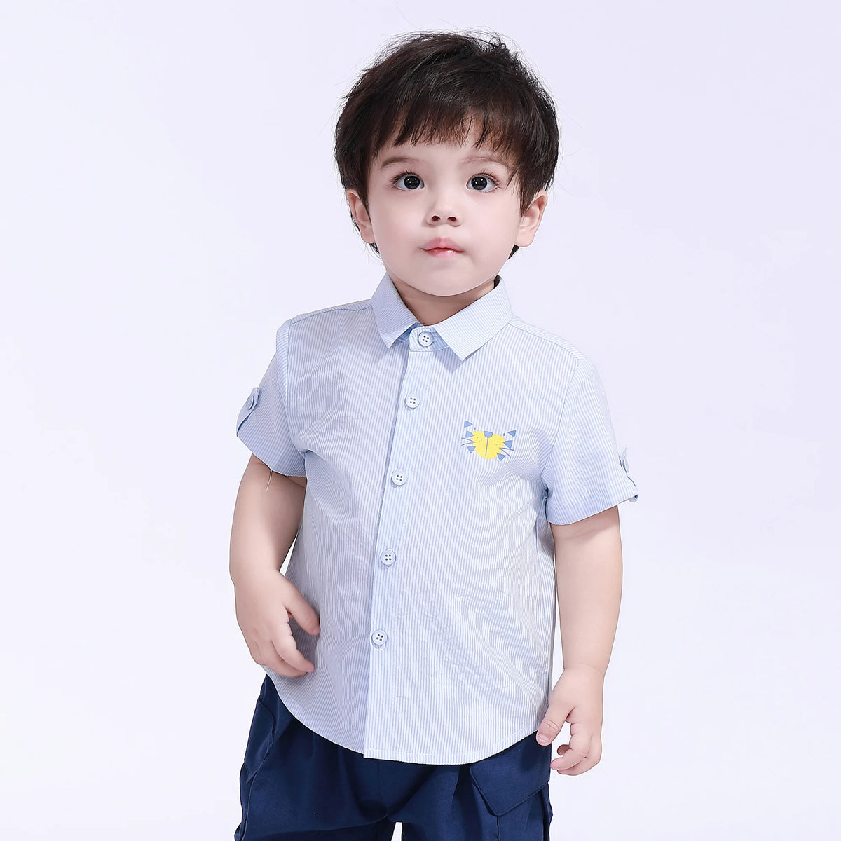 Light Gray Blue Striped Street Look Shirt For Baby Boy Image