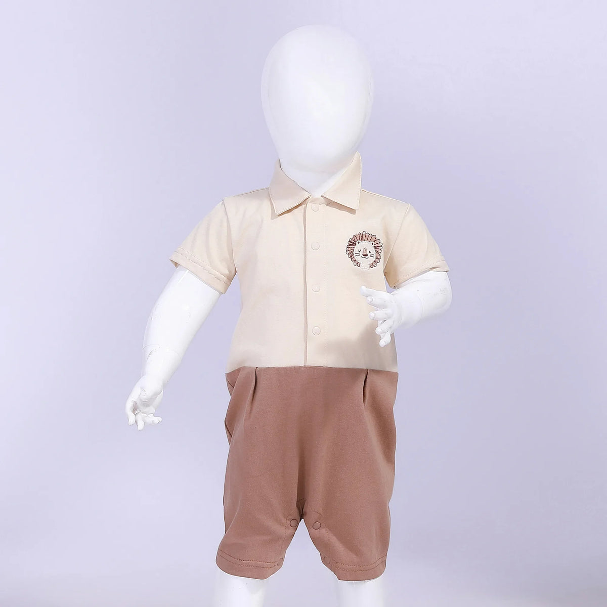 Beige Embroidery Street Look Romper For Baby Boy Image