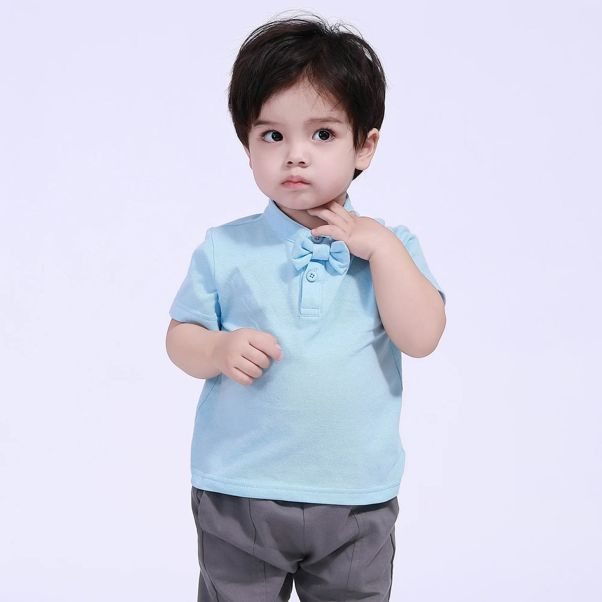 Sky Blue Plain Street Look Polo Shirt For Baby Boy Image