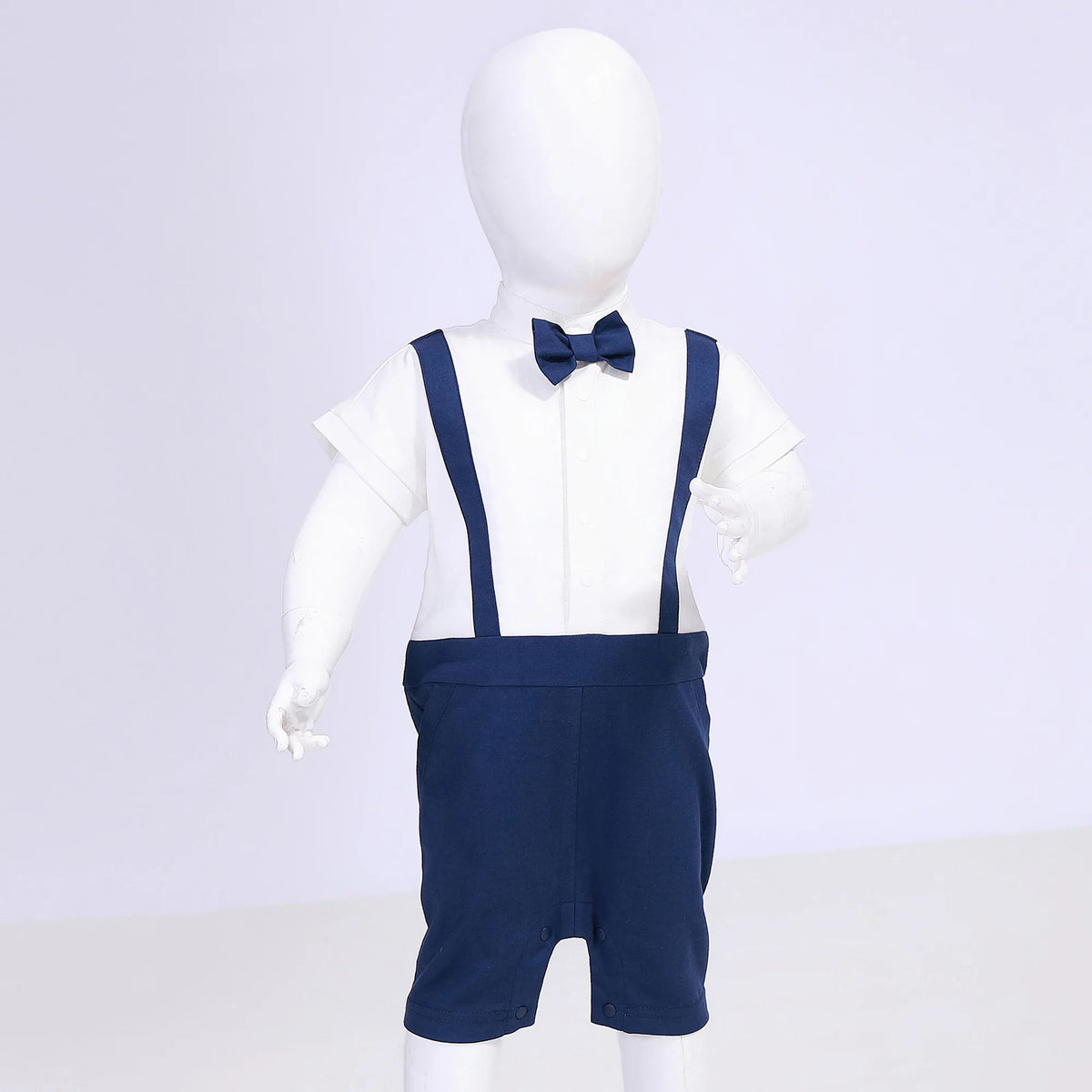 Dark Blue Color-Blocked Street Look Romper For Baby Boy Image