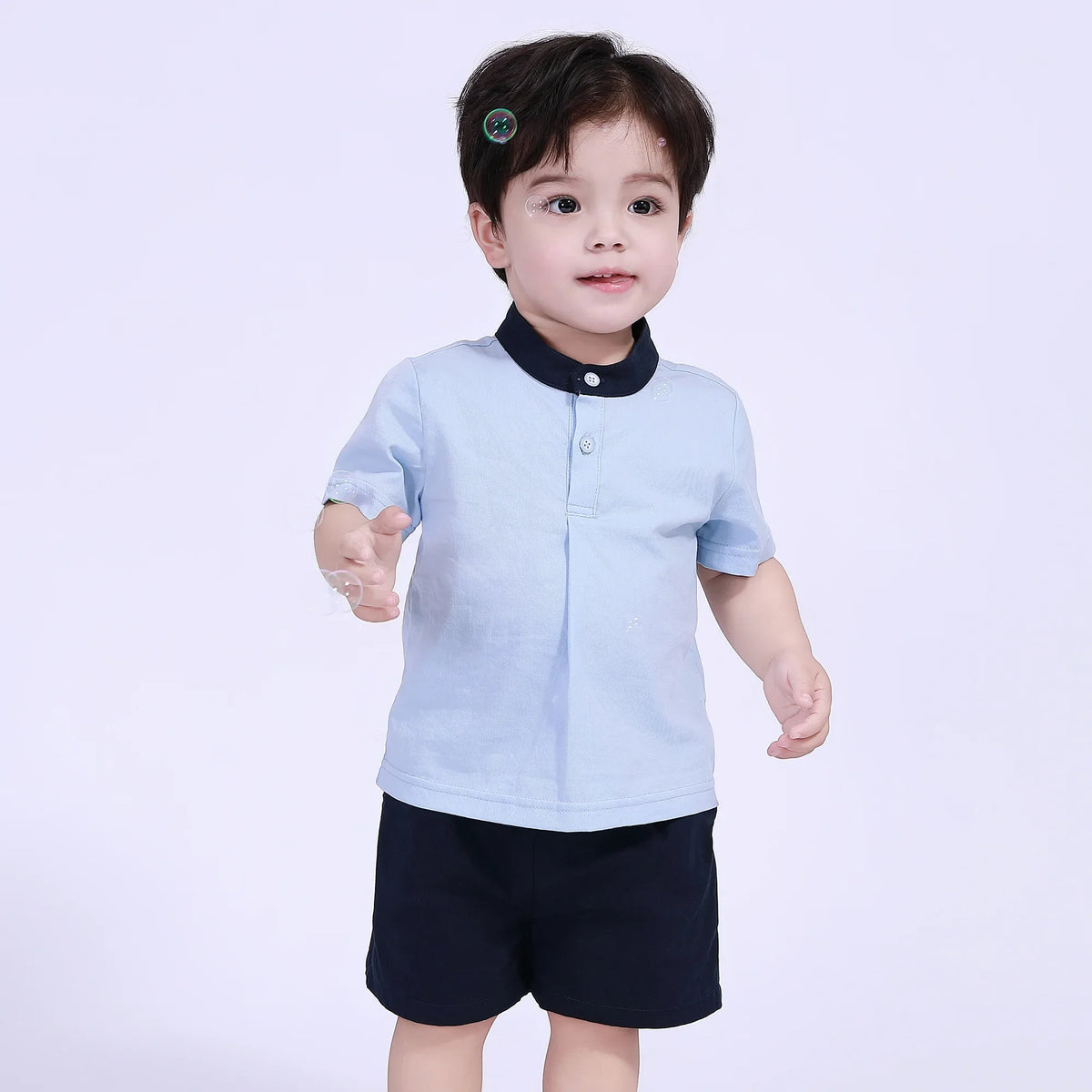 Light Blue Color-Blocked Street Look Blouse For Baby Boy Image