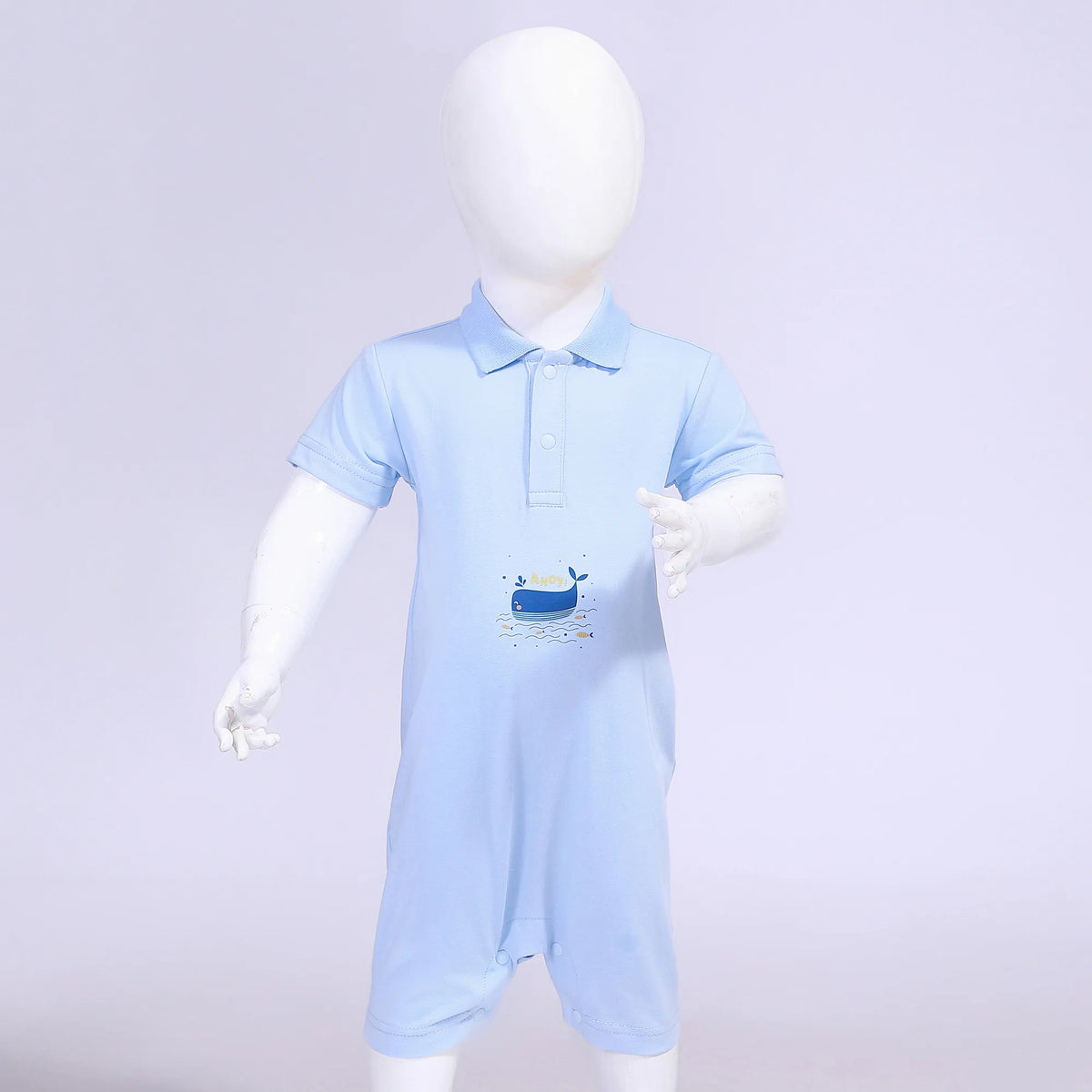 Sky Blue Printed Street Look Romper For Baby Boy Image