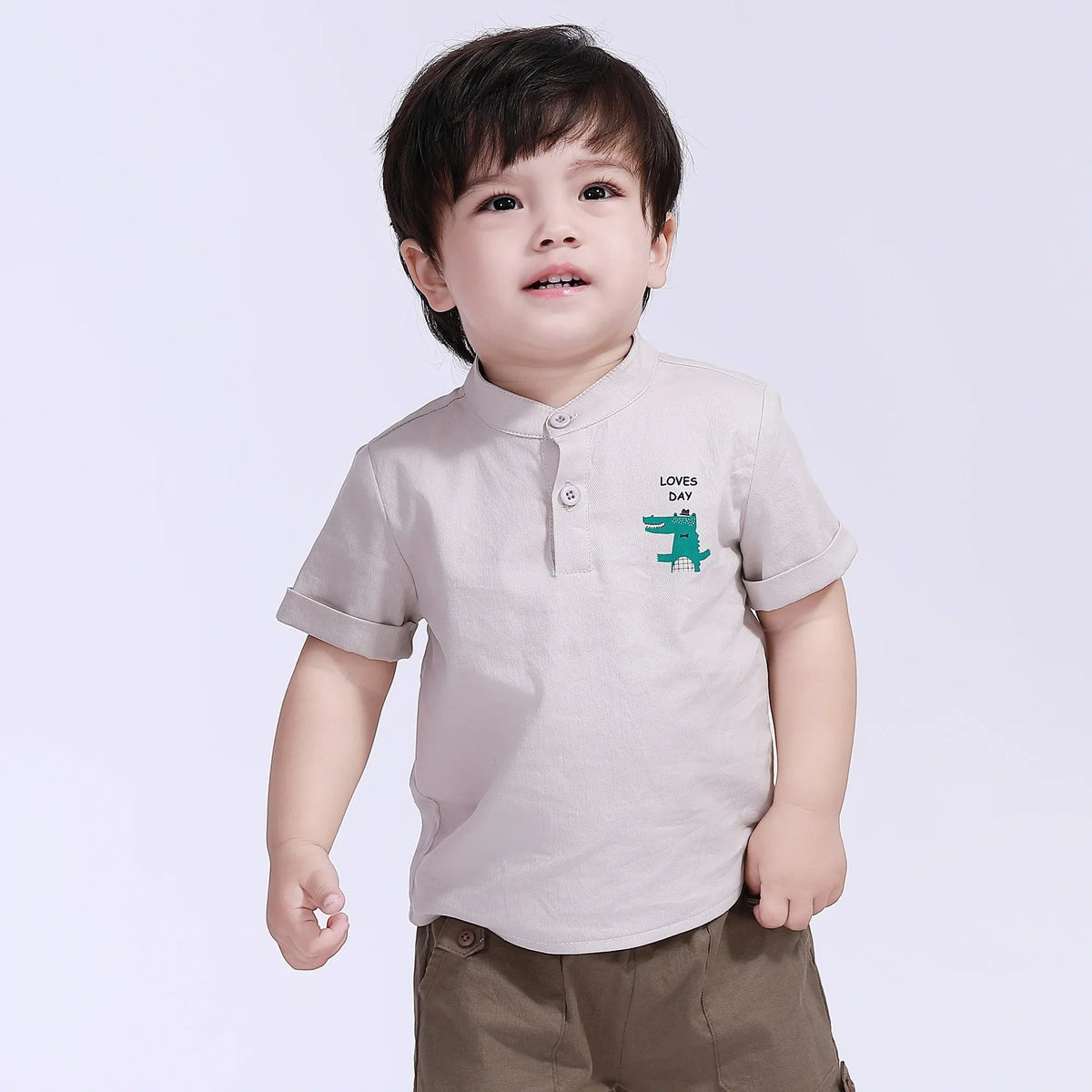 Light Beige Gray Printed Street Look Blouse For Baby Boy Image