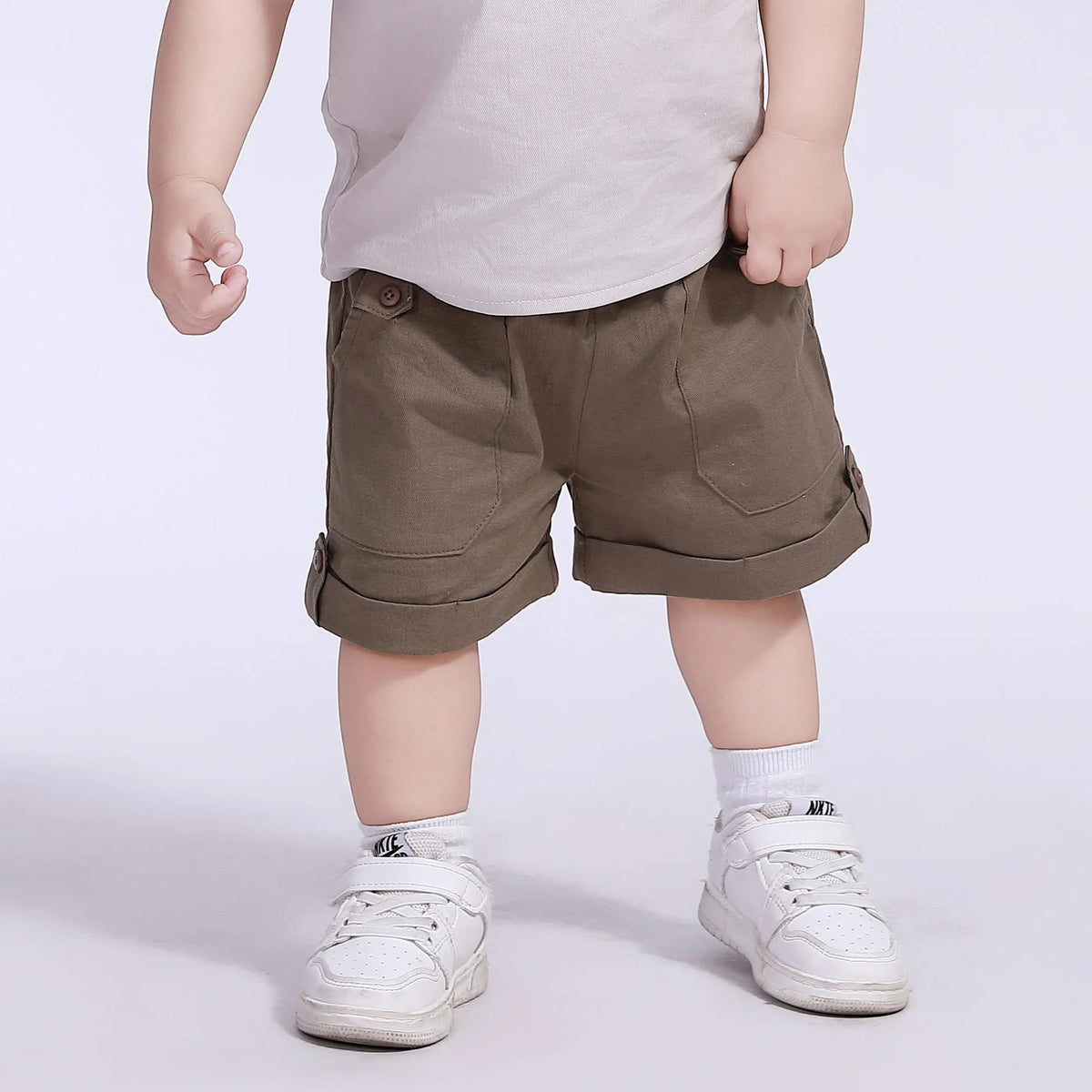 Army Green Ordinary Street Look Shorts For Baby Boy Image