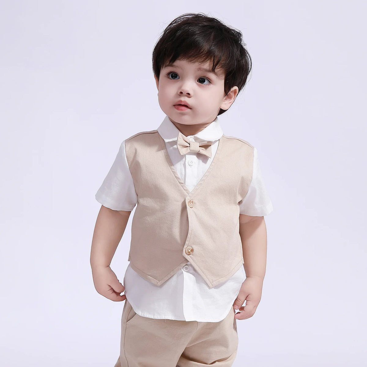 Khaki Color-Blocked Street Look Shirt For Baby Boy Image