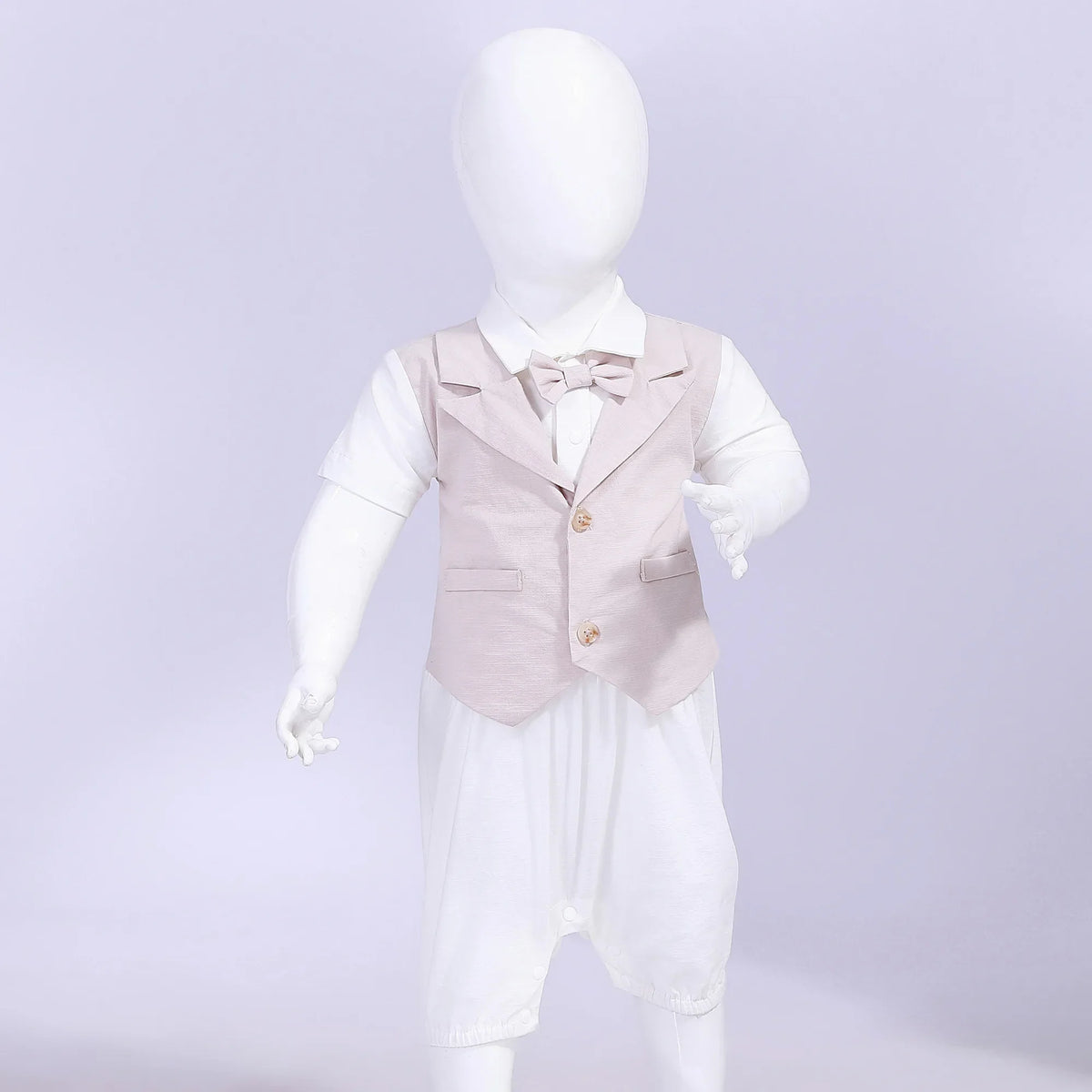 Beige Color-Blocked Street Look Romper For Baby Boy Image