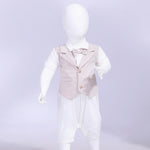 Beige Color-Blocked Street Look Romper For Baby Boy Image