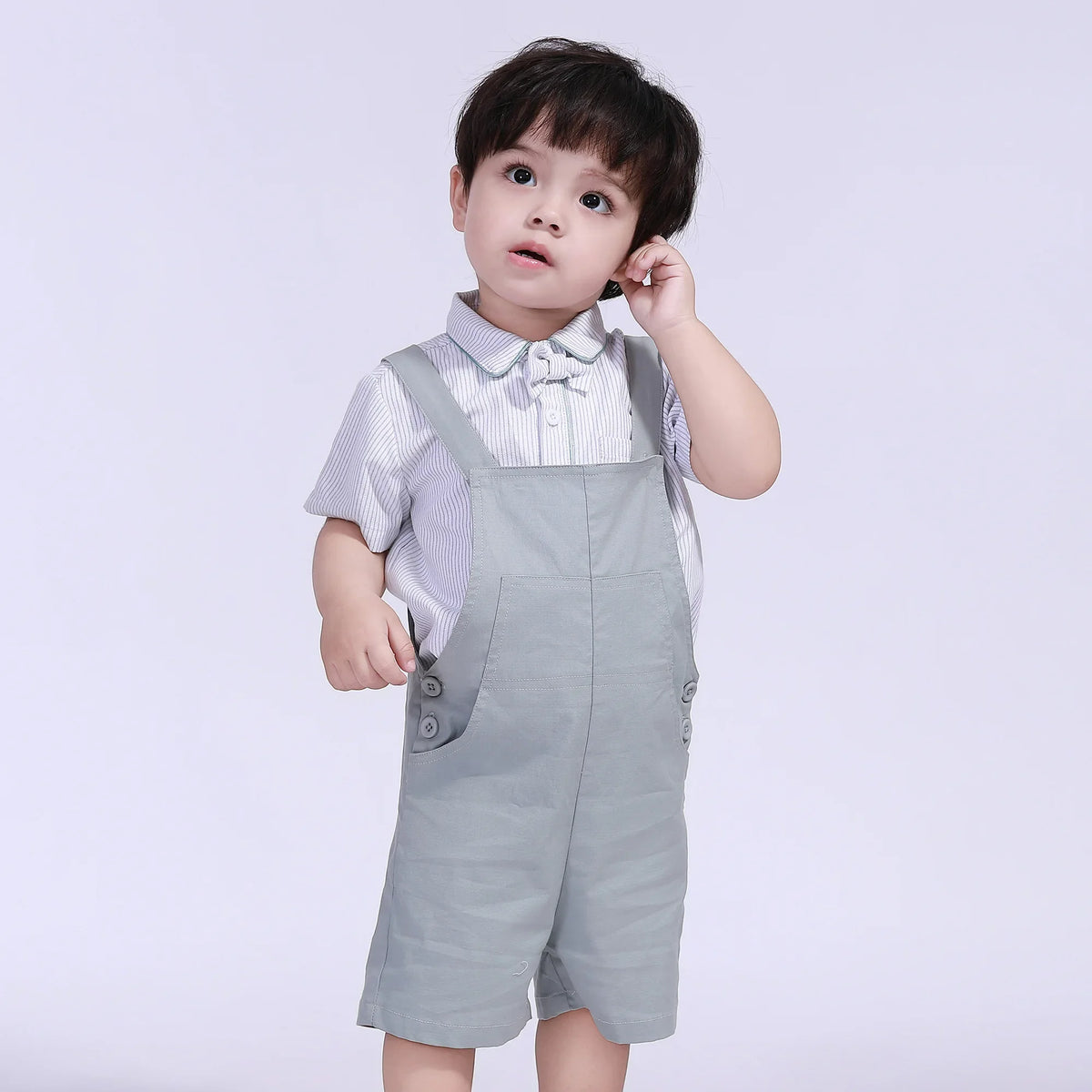 Gray Green Plain Street Look Shirt For Baby Boy Image