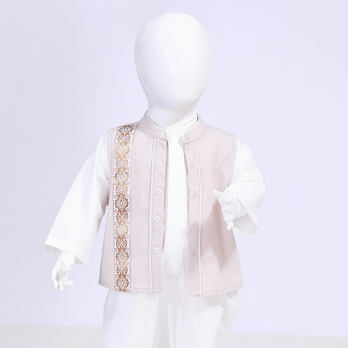 Light Beige Embroidery Street Look Waistcoat For Baby Boy Image