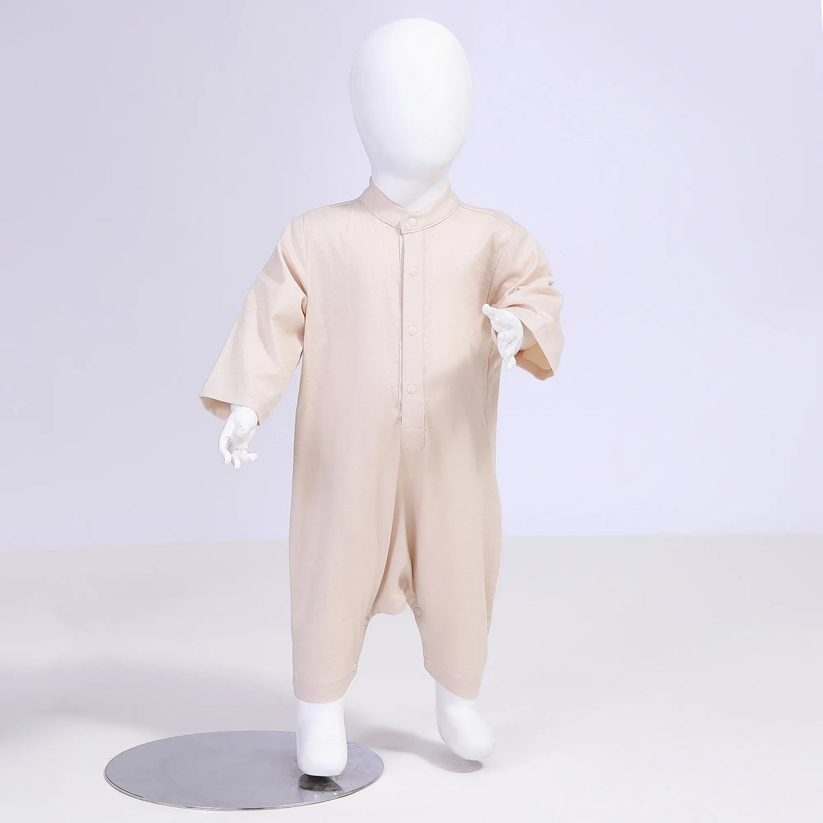 Beige Plain Street Look Romper For Baby Boy Image