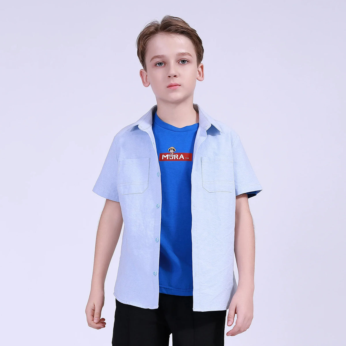 Sky Blue Plain Street Look Shirt For Boys Image