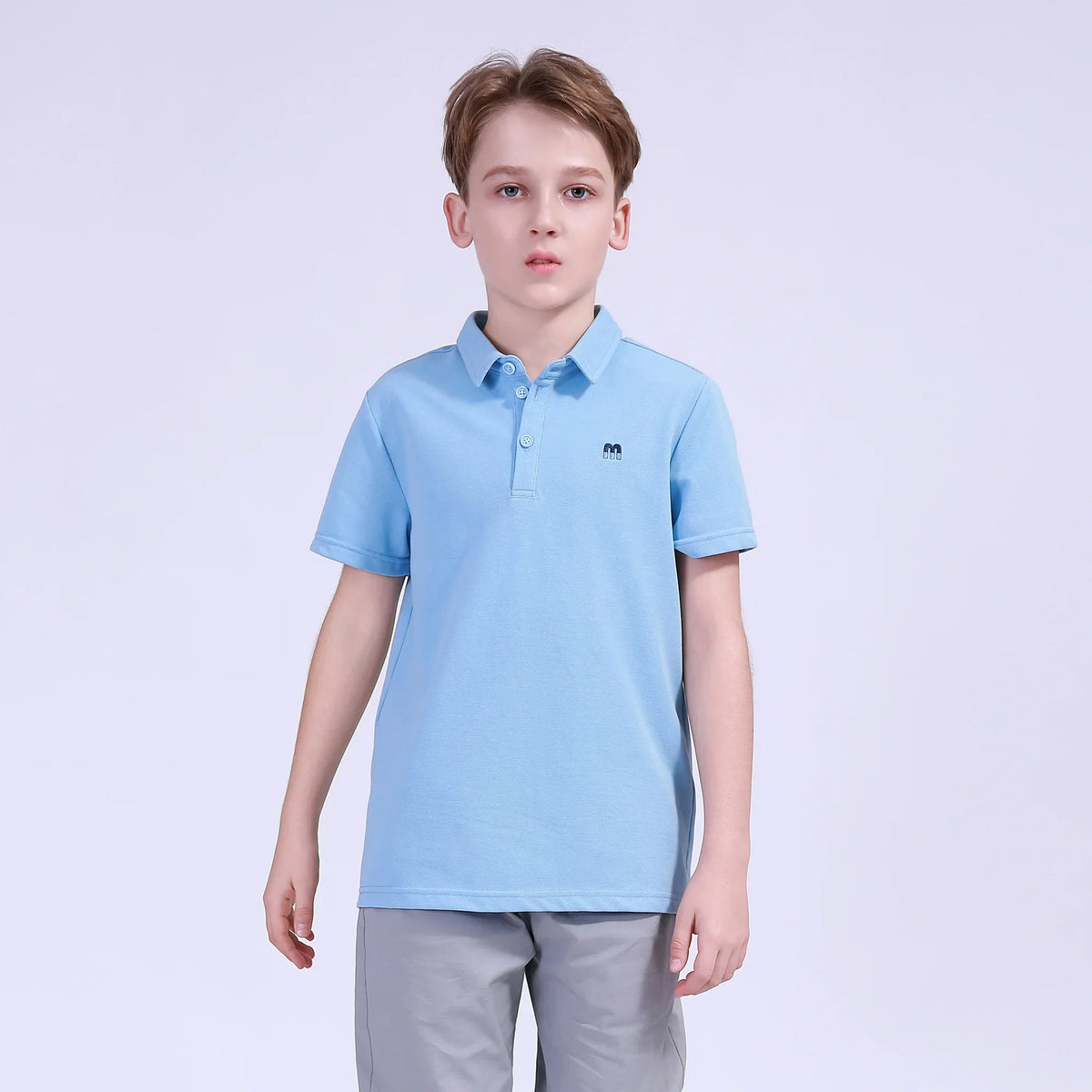Sky Blue Embroidery Street Look Polo Shirt For Boys Image